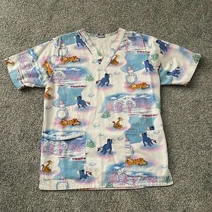 Disney winter 2 pocket scrub top